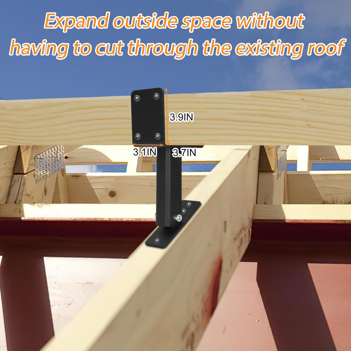 4x4 Heavy Duty Roof Riser Brackets Kit, 3PCS Roof Riser Brackets for Patio Cover, Adjustable Roof Riser Brackets, 304 Stainless Steel Patio Roof Riser, Roof Mount Pergola Brackets (Black Finish) P Polerden