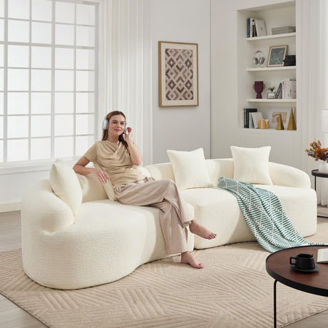 Hnvzldn 110" Curved Sectional Sofa with 4 Seater,Curved Sofa for Living Room,Modern Sectional Couch Boneless Sofa,Wood Grain Chenille Fabric, No Installation Requirement (White,110") Hnvzldn