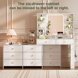 YYJ 74.8''Makeup Vanity Desk with Large Mirror and Lights&Charging Station,Modern Corner Vanity Table with 8 Storage Drawers and Shelves,Dressing Table with nightstand,Makeup Table for Bedroom,White YYJ