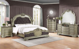 GTU Furniture Upholstered Panel 5PC Solid Wood Queen Bedroom Set Include Queen Bed, Dresser, Mirror, Chest, Nightstand in Jungle Green/Silver (5PC Queen Set) GTU Furniture