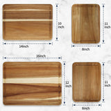 AZRHOM Large Wood Cutting Boards Set of 4 for Kitchen Cheese Charcuterie Board (Gift Box Included) Acacia Butcher Block with Non-slip Mats, Juice Groove and Handles (16x12, 14x10, double 11x8 inch) AZRHOM