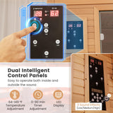 COSTWAY 1-2 Person Far Infrared Wooden Sauna Room, Canadian Hemlock Indoor Low EMF Sauna with Oxygen Ionizer, 9 Carbon Heaters, 4 Light Strips, Tempered Glass Door, Personal Sauna for Home COSTWAY