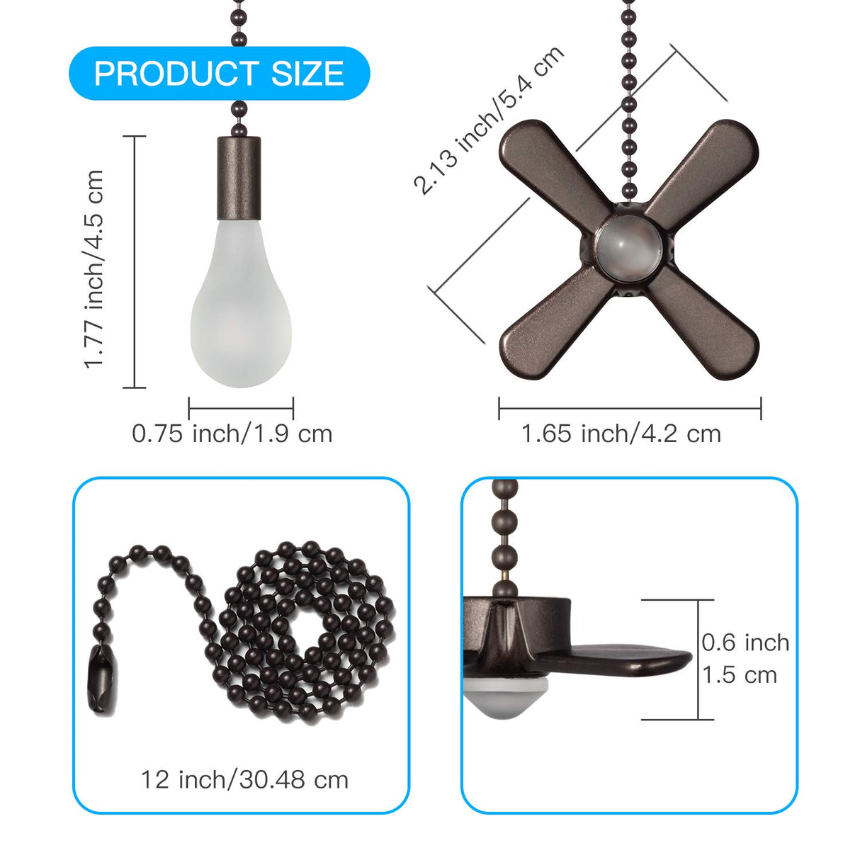 Ceiling Fan Pull Chain , Including 4Pcs Beaded Ball Fan Pull Chain Pendant, Extra 8Pcs Pull Loop Connectors, 2Pcs 36 inches Fan Pull Chain Extension. (Oil Rubbed Bronze) LDCREEE