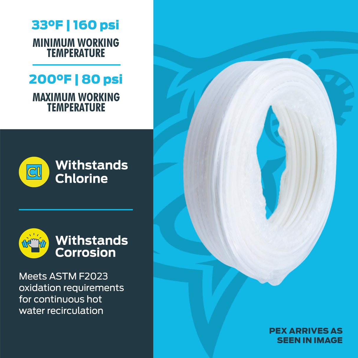 SharkBite 1/2 Inch x 100 Feet White PEX-B, PEX Pipe Flexible Water Tubing for Plumbing, U860W100 SharkBite