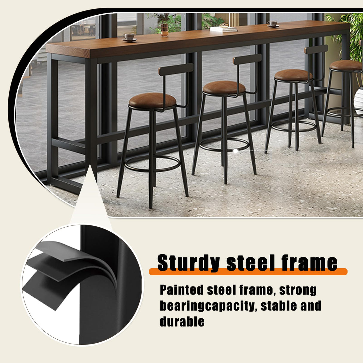 OOIKVCC Bar Table,Farmhouse Pub Table,Industrial Bar Height Dining Table,2-in Thickness Solid Wood Top for Kitchen, Coffee Shop, Pub, Breakroom(Stool not Included) OOIKVCC