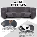ULTICOR 7-Piece Sectional Sofa Covers, Velvet Stretch Reclining Couch Covers for Reclining L Shape Sofa, Thick, Soft, Washable (Dark Grey, 5 Seat Recliner Cover) ULTICOR