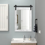 COGOOD Farmhouse Bathroom Mirror - 30 x 21 Rustic Wood Framed Wall Barn Door Mirror for Entryway, Living Room, Vanity Wall Decor (White) COGOOD