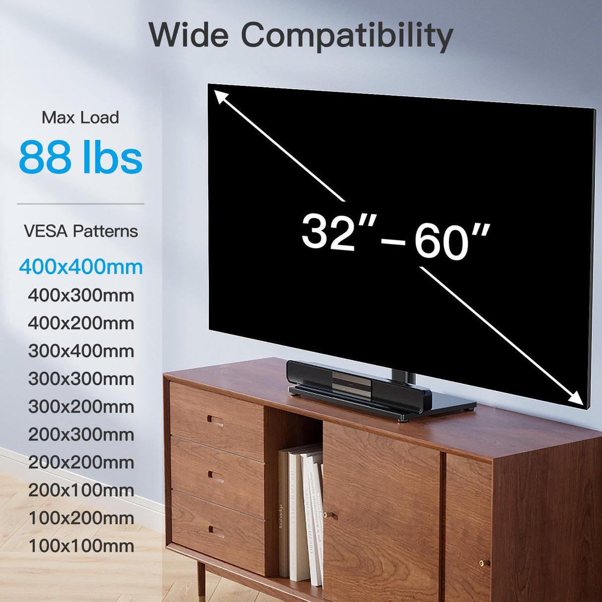 PERLESMITH Swivel Universal TV Stand/Base - Table Top TV Stand for 32-60 inch LCD LED TVs - Height Adjustable TV Mount Stand with Tempered Glass Base, VESA 400x400mm,Holds up to 88lbs PSTVS09 PERLESMITH