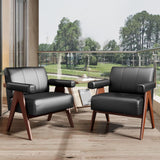 STHOUYN Black Leather Accent Chairs Set of 2, Mid Century Modern Accent Chair, Side Arm Chairs for Living Room, Office Guest Waiting Room Chairs (2, Black) STHOUYN