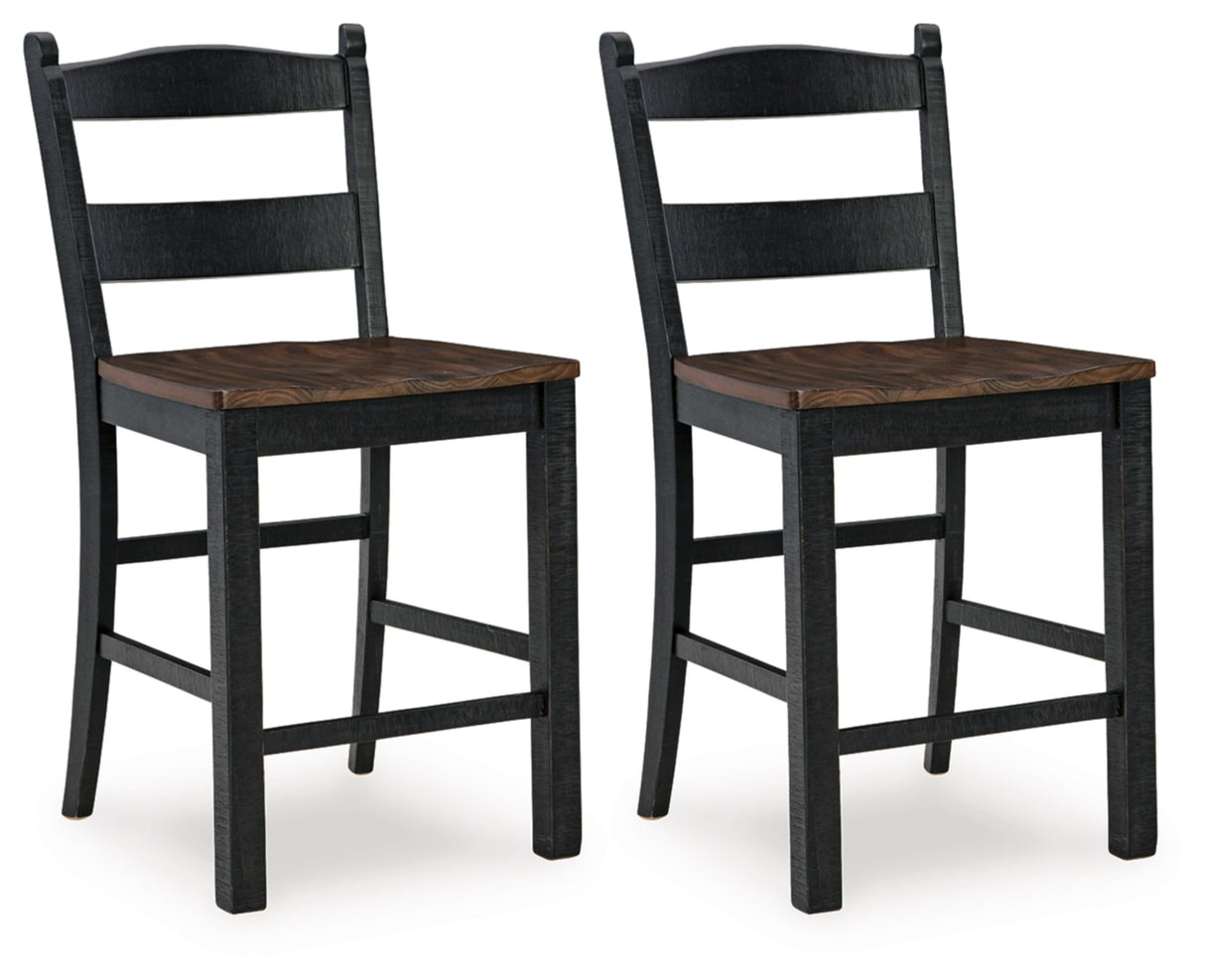 Signature Design by Ashley Valebeck Casual Rustic Counter Height Bar Stool with Contoured Seat and Footrest, Set of 2, Wood, 24" High, Black & Dark Brown Signature Design by Ashley