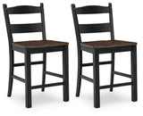 Signature Design by Ashley Valebeck Casual Rustic Counter Height Bar Stool with Contoured Seat and Footrest, Set of 2, Wood, 24" High, Black & Dark Brown Signature Design by Ashley