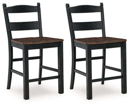 Signature Design by Ashley Valebeck Casual Rustic Counter Height Bar Stool with Contoured Seat and Footrest, Set of 2, Wood, 24" High, Black & Dark Brown Signature Design by Ashley