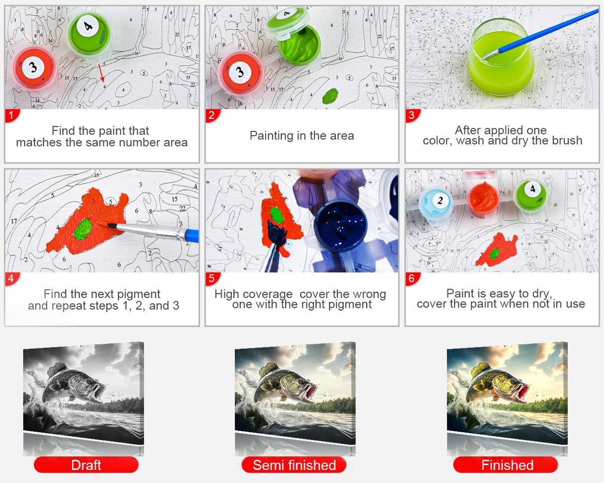 TUMOVO Abstract Paint by Numbers for Adults Fish Jumping Out of The Water, DIY Adult Paint by Number Kits on Canvas, Watercolour, Oil Painting Art Crafts Frameless, 16x20 in TUMOVO