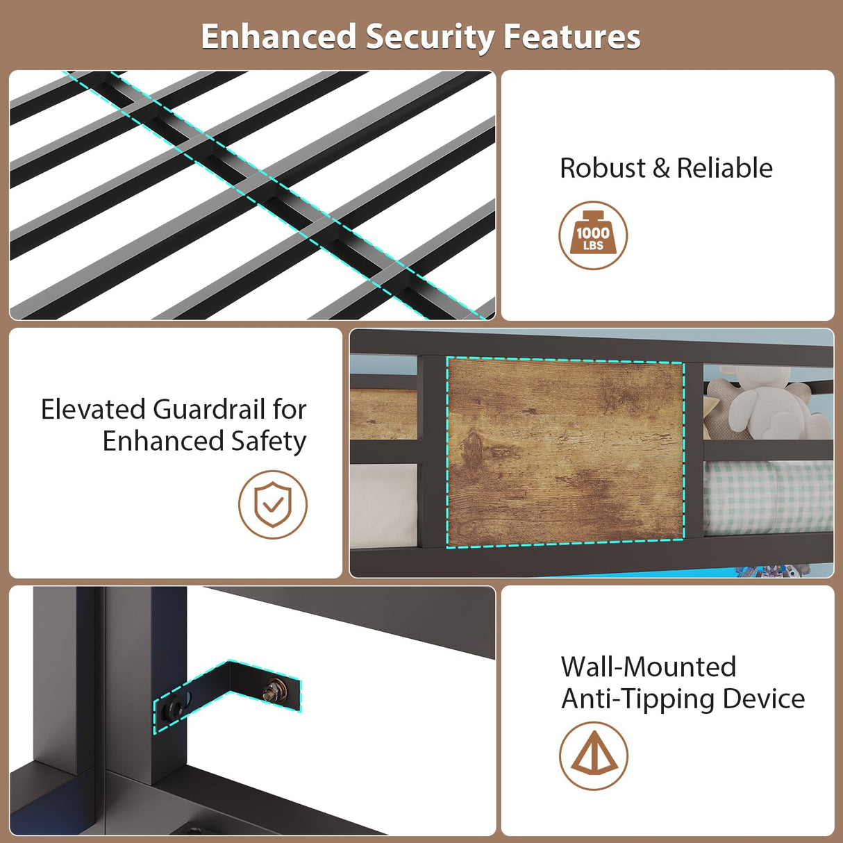 Dnxao Loft Bed with L-Shaped Desk Full Size,Full Size Bed Frame with 5 Storage Drawers, Bunk Bed with Desk,1 Bedside Organizer,LED Lights & Charging Station,Safety Guardrail,Noise Free,Rustic Brown Dnxao