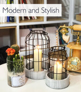 Livelab Modern Farmhouse Lantern Decor, [Refined] Rustic Home Decor Lanterns, Wire Metal Cloche Decorative Candle Holder for Living Room, Fireplace Mantle, Bathroom Countertop, Valentine's Day Decor Livelab