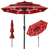 Best Choice Products 10ft 3-Tier Solar Patio Umbrella, Outdoor Market Sun Shade for Backyard, Deck, Poolside w/ 24 LED Lights, Tilt Adjustment, Easy Crank, 8 Ribs - Red Best Choice Products