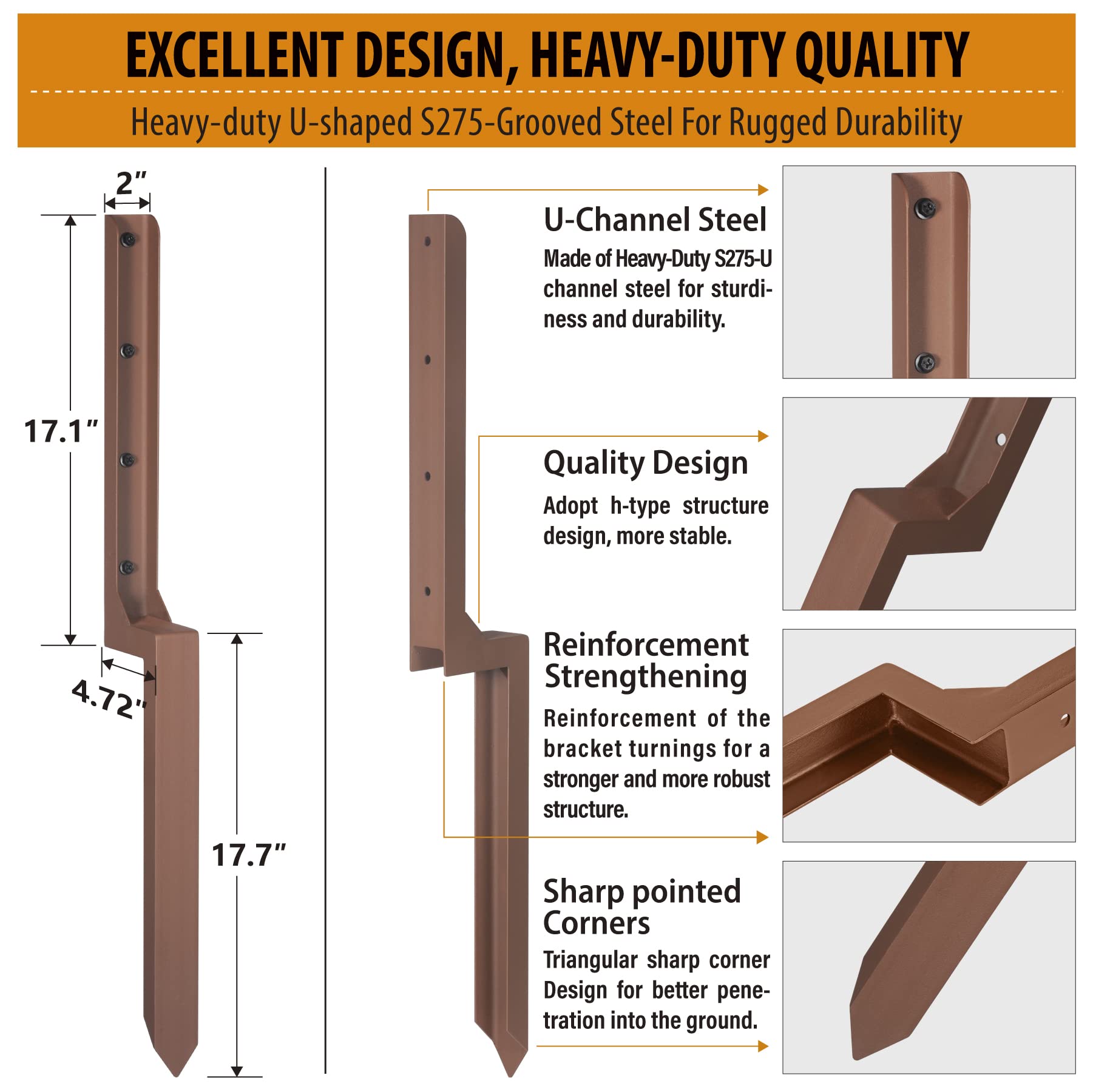 WOCEPU 2.8 FT Fence Post Repair Kit, for Repairing Broken Wooden Fence Post Repair Stakes (1pack-Brown) - WoodArtSupply