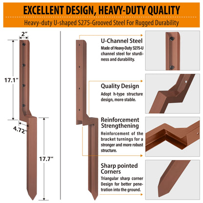 WOCEPU 2.8 FT Fence Post Repair Kit, for Repairing Broken Wooden Fence Post Repair Stakes (1pack-Brown) - WoodArtSupply