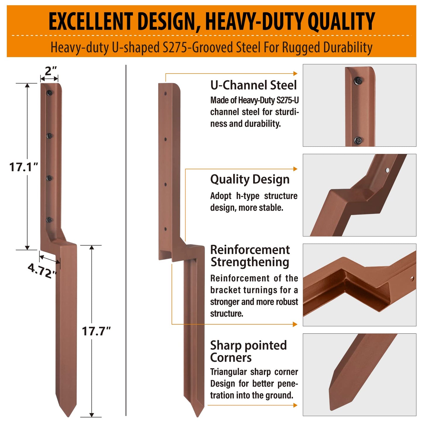 WOCEPU 2.8 FT Fence Post Repair Kit, for Repairing Broken Wooden Fence Post Repair Stakes (4pack-Brown) - WoodArtSupply