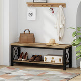 BON AUGURE Entryway Bench, Farmhouse Wooden Metal Entry Storage Bench, Rustic Shoe Benches with Shelf for Foyer, Mudroom, Bedroom, Hall, Entrance (Vintage Oak) BON AUGURE