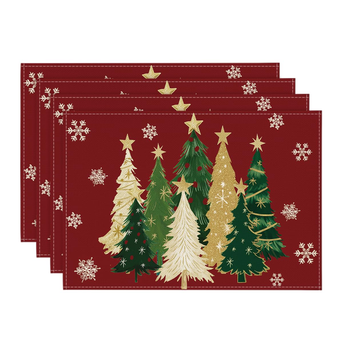 Artoid Mode Xmas Trees Snowflakes Winter Placemats Set of 4, 12x18 Inch Seasonal Red Christmas Table Mats for Party Kitchen Dining Decoration Artoid Mode