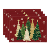 Artoid Mode Xmas Trees Snowflakes Winter Placemats Set of 4, 12x18 Inch Seasonal Red Christmas Table Mats for Party Kitchen Dining Decoration Artoid Mode