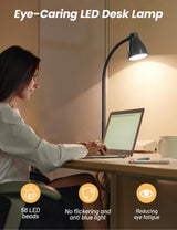 BOHON LED Desk Lamp with USB Charging Port 3 Color Modes Dimmable Reading Light Intelligent Induction Auto Dimming Task Lamp Flexible Gooseneck Table Lamp for Bedside Office, AC Adapter Include BOHON