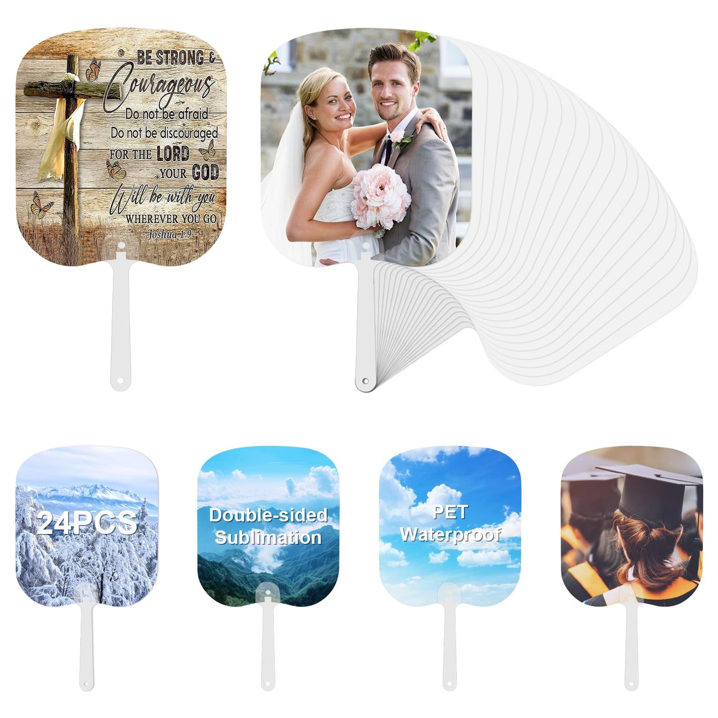 24 Pcs Sublimation Fans Blank, Church Fans Handheld Set, Double-Sided Sublimation Fan, Graduation Decorations, DIY Hand Fans for Church Parties and Wedding Fans for Guests