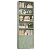 FACBOTALL 82" Tall Bookcase and Book Shelf, 24" Wide Bookshelf with Doors, 7 Tier Bookcase with Storage and Adjustable Shelf, Open and Display Farmhouse Bookshelf for Living Room, Home Office, Green FACBOTALL