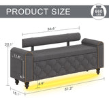51" Ottoman with Storage, Storage Ottoman Bench with Upholstered Backrest, Tufted Entryway Bench with Curved Arm Support, End of Bed Bench with LED Lights,Storage Bench for Bedroom,Living Room,Grey Tagafi