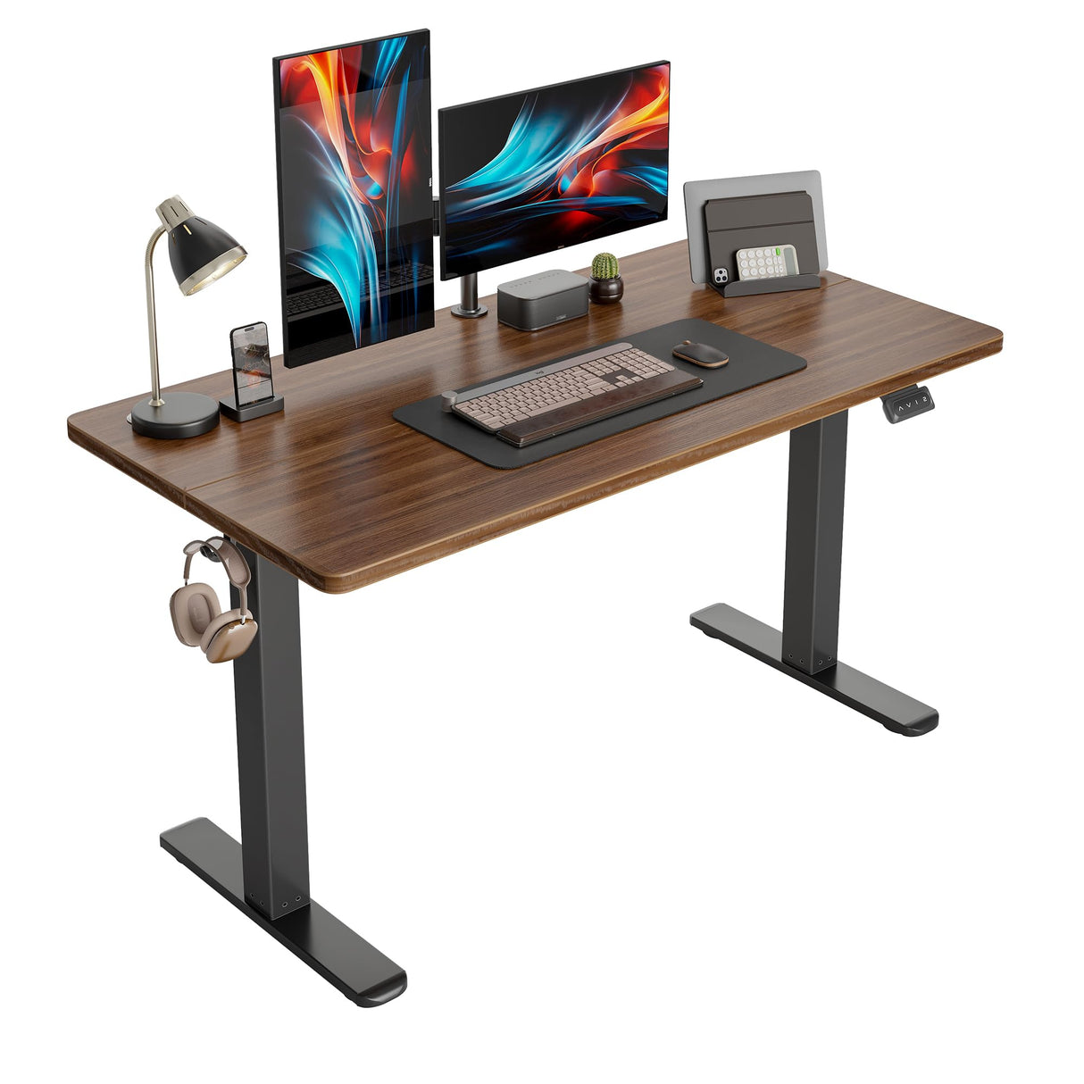 CubiCubi Electric Standing Desk, 55 x 24 Inches Height Adjustable Sit Stand Desk, Ergonomic Home Office Computer Workstation, Black Walnut CubiCubi