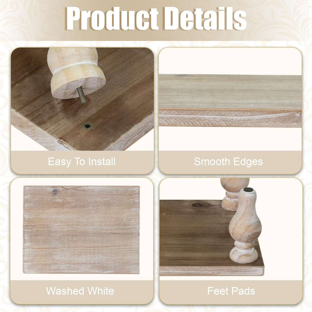 MAONAME Decorative Wooden Display Riser, Farmhouse Wood Pedestal Stand for Display, Rustic Washed White Tray Riser for Kitchen, Home Table Decor, Short and Tall Footed MAONAME