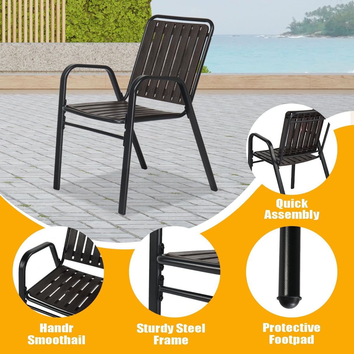 VINGLI 3 Piece Patio Furniture Set Metal Patio Chairs Set of 2 w/PP Backrest and Seat, Outdoor Bistro Set for 2 Porch Furnitutre, Yard, Balcony VINGLI