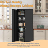 Oasecrilio Metal Storage Cabinet with 5 Adjustable Shelves, Garage Storage Cabinet with Lock, Kitchen Pantry Storage Cabinet, File Storage Cabinet, Filing Cabinets for Home Office, 71'H, Black Oasecrilio