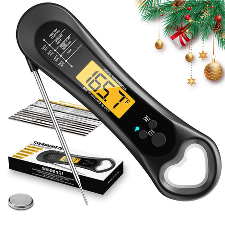 Meat Thermometer Digital, Instant Read Meat Thermometer for Grill and Cooking, with Bottle Opener, Backlight & Calibration Food Thermometer, Kitchen Gadgets for BBQ, Turkey, Candy, Liquids (Blue) Biison