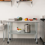 HARDURA Stainless Steel Table 24 x 60 Inches with Wheels Casters NSF Heavy Duty Commercial Prep Table with 2” Backsplash and Adjustable Undershelf for Restaurant Kitchen Home and Hotel HARDURA Restaurant Equipment