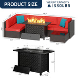 Vongrasig 7 Piece Patio Furniture Sets with 45 Inch Fire Pit Table All Weather PE Wicker Rattan Outdoor Sectional Sofa Couch Conversation Set w/Glass Table for Lawn, Garden, Backyard (Red) Vongrasig