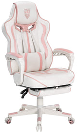 Vonesse Pink Gaming Chair for Girls, Pink Computer Gaming Chairs for Adults, Reclining Gamer Chair with Footrest with Massage, Ergonomic Home Office Gaming Chair High Back (White/Pink) Vonesse