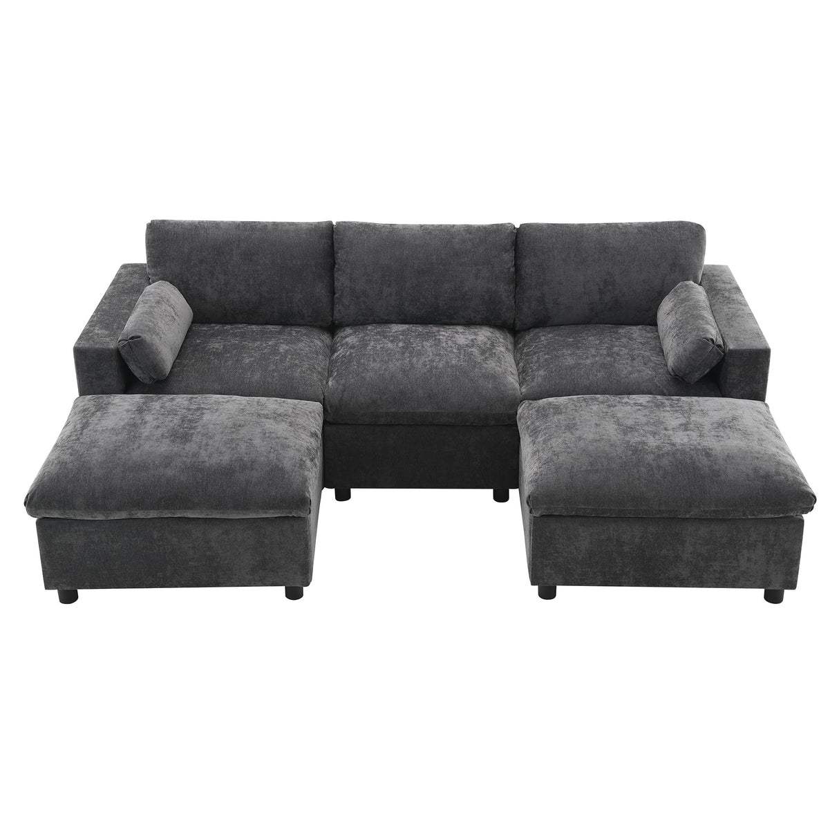 Merax 86.5" Sectional Sofa with Storage Pockets & Removable Ottomans, 5 Seat U Shaped Sleeper Cloud Couch Set, Convertible L-Shaped Chenille Upholstered SofaBed for Living Room and Apartment, Black Merax