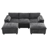 Merax 86.5" Sectional Sofa with Storage Pockets & Removable Ottomans, 5 Seat U Shaped Sleeper Cloud Couch Set, Convertible L-Shaped Chenille Upholstered SofaBed for Living Room and Apartment, Black Merax