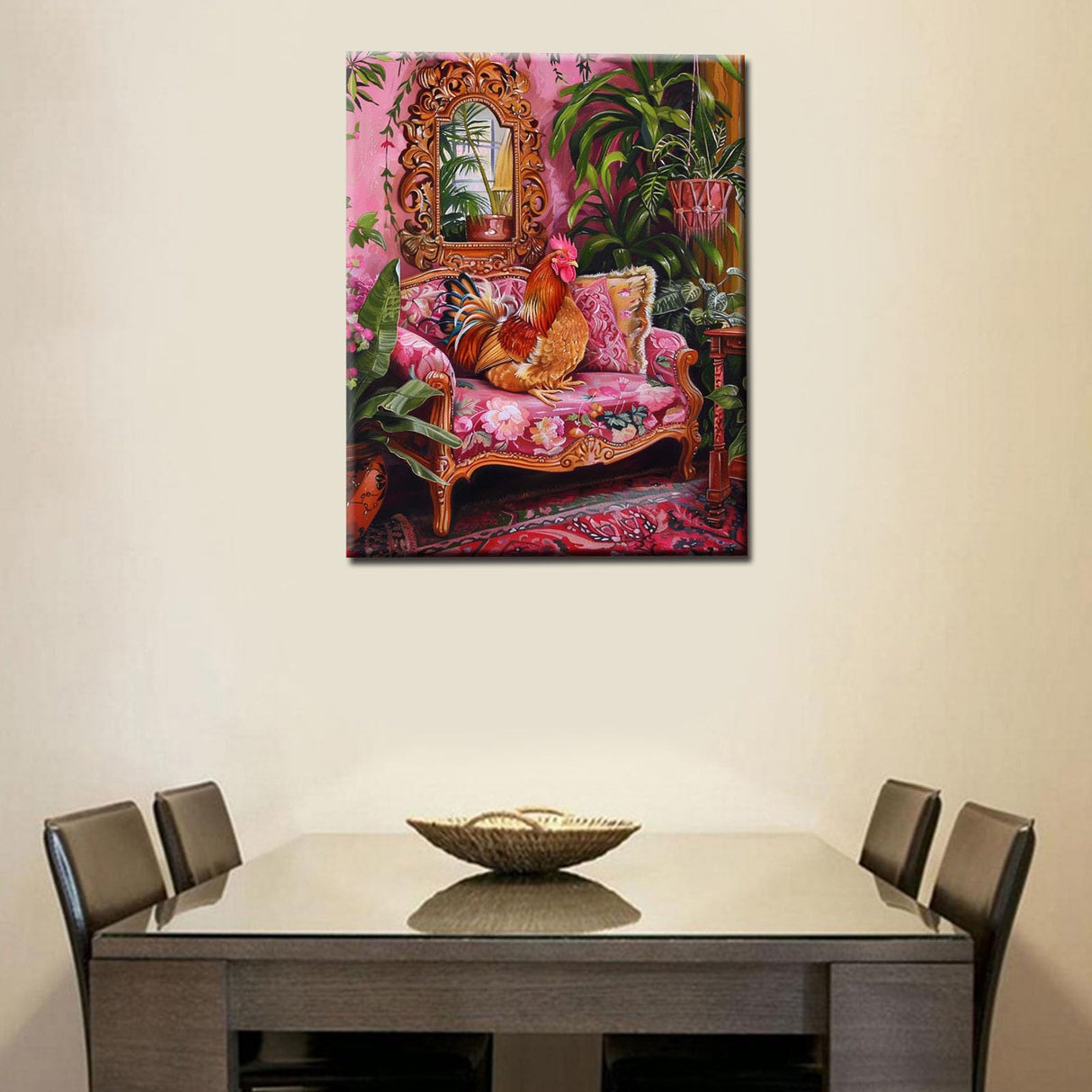 Animal Rooster Paint by Numbers Boho Paint by Numbers Kits Children,Botanical Room Painting on Canvas Funny Pink Set for Home Decor and Gift for Festival Without Framed 16''W x 20''H Aihonmin