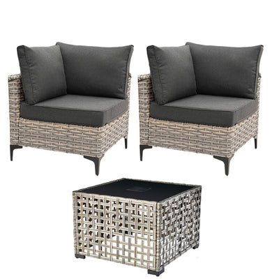 HOOOWOOO 3 Pieces Outdoor Patio Sectional Sets with 2 Single Arm End Corner Chairs and an LED Table,Black