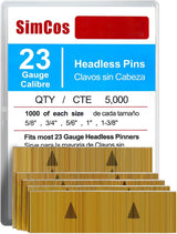 SimCos 23 Gauge Pinner Nails (5/8",3/4",5/6",1",1-3/8") assorted 5 sizes' Headless Pin Nails for 23 GA Pneumatic or Electric Pinner or pin gun,Project Pack (5000) SimCos