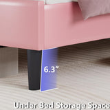 HOMBCK Twin Bed Frames/Faux Leather Upholstered Platform Bed with Headboard/Strong Wooden Slats/No Box Spring Needed/Easy Assembly/Pink HOMBCK