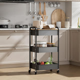 johgee 3 Tier Rolling Cart with Table top, Metal Utility Cart, Sturdy Storage Organizer Cart with Locking Wheels & Hooks for Office, Classroom, Kitchen and Bathroom johgee
