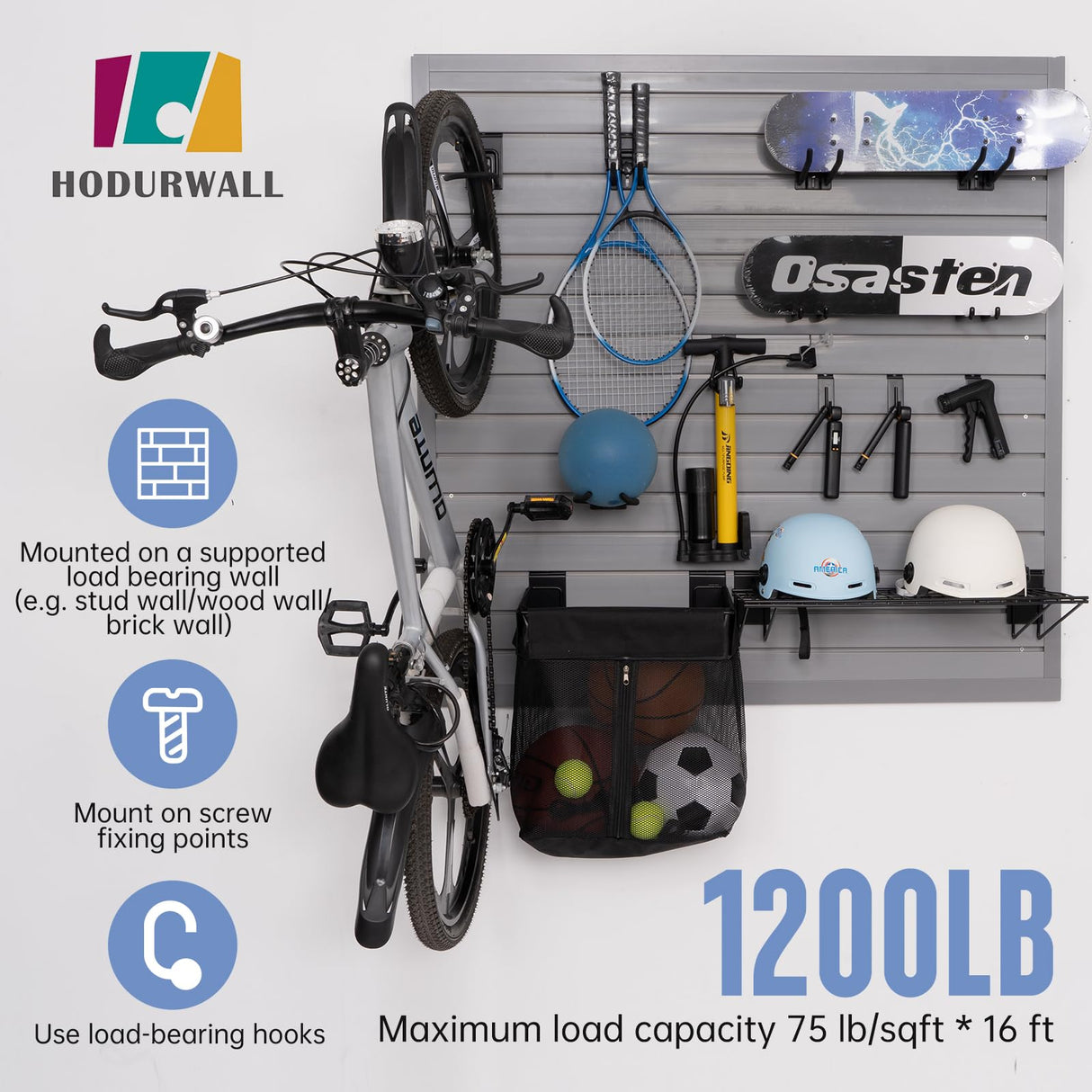 Slatwall Panels Garage Slat Wall Storage Systems 4'x4', Slat Wall Paneling Garage Wall Organizer, Grey Slat Board PVC Wall Panels Slatwall Displays Garage Tool Organizer Wall Mount Ladder Bike Rack HODURWALL