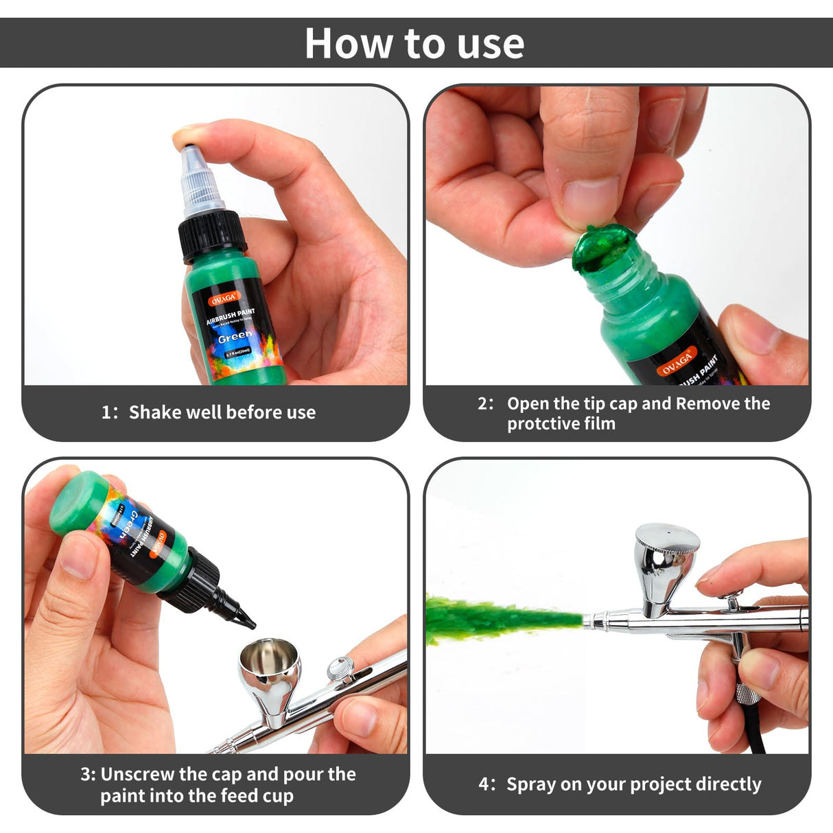 Ovaga Airbrush Paint Set, 11 Colors (20 ml/0.7 oz), Ready to Spray, Opaque & Neon, Water-Based Acrylic Kit for Artists & Hobbyists Ovaga