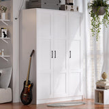 Fenghua Lizhi 3 Doors Wooden Wardrobe Closet Armoire, White Storage Cabinet for Hanging Clothes, Bedroom Large Capacity Freestanding Armoire,Wood Wardrobe Combination with Shelves (White) Fenghua Lizhi