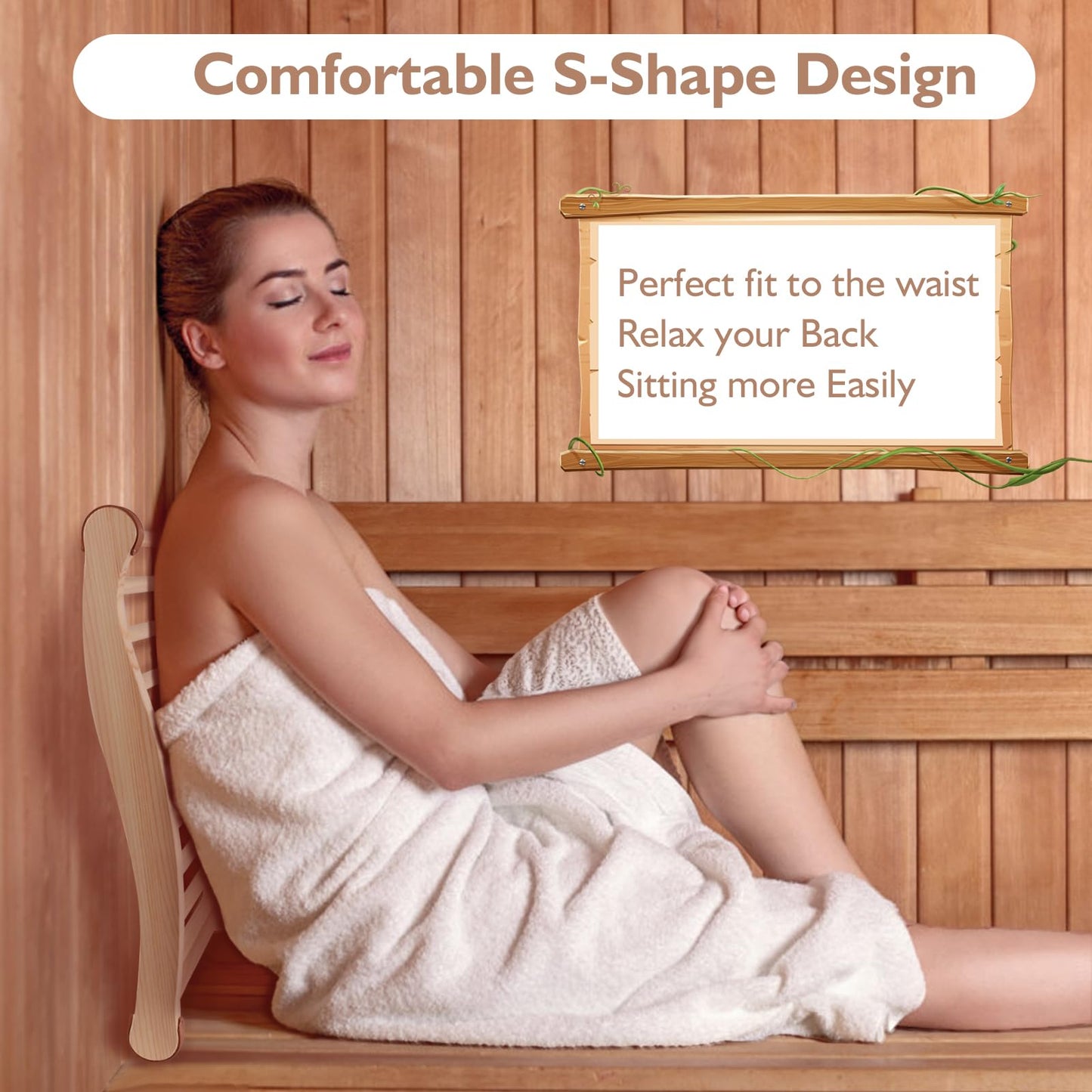 Wiiyita 2 Pack Sauna Backrest Sauna Accessories Wooden Slip-Resistant Non-Toxic Comfortable S-Shape Design Sauna Chair with Back, Sauna Accessories for Any Barrel or Infrared Sauna