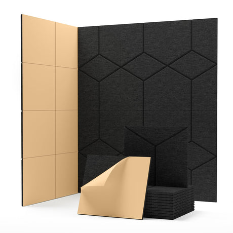 Soundsbay Sound Proof Foam Panels for Walls, 12 Pack Soundproof Wall Panels Self Adhesive, High Density Sound Proofing Panels for Walls, Home Studio, Living Room 12" X 10" X 0.4" Y-Line Black Soundsbay